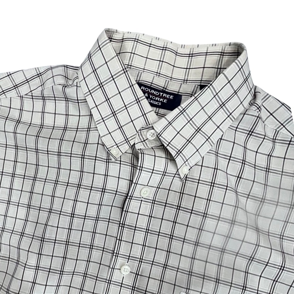 Roundtree & Yorke Button Down Shirt Mens XL Tan Brown Grid Check Office Workwear
